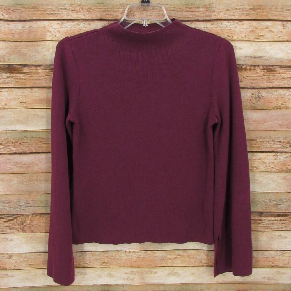 Hallogen Purple Ribbed Mock Collar Bell Sleeve Sweater M